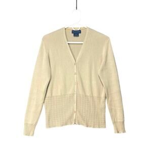 2-Pc Cardigan & Tank Top Knit Gold Sz Med Cotton Long Sleeves Cottagecore Preppy